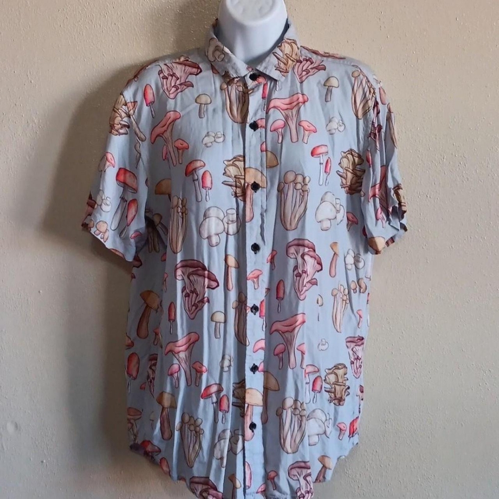 Hottopic Mushroom Print Button Down Shirt Size Small, Hot Topic, Punk Grunge